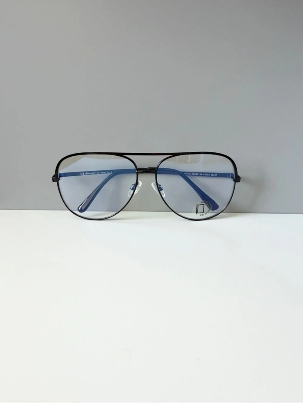 ASOS AJ Morgan black blue aviator style teardrop blue light blocking eyeglasses